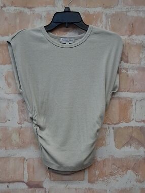 Michael Stars Short Sleeve Side-Ruched Tee — Light Gray